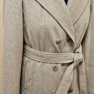 Elegant Calvin Klein Grey Wool Coat - Warmth & Style with Double Tier (Size 14)
